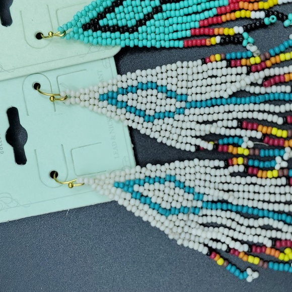 NWT Handmade Diamond Aztec Seedbead Tassel Dangle Earrings Plated 2 Choices - Picture 6 of 10